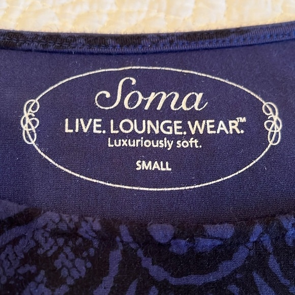 SOMA Sleep Shirt Gown 3/4 Sleeve Small Black Blue Print Soft Lightweight Lounge - Picture 5 of 16
